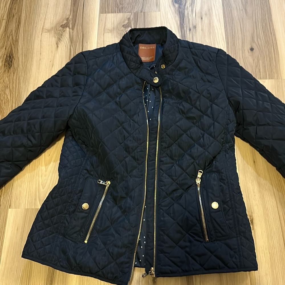 ZARA GIRLS QUILTED NAVY JACKET 14/16 EXCELLENT COND